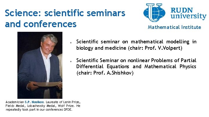 Science: scientific seminars and conferences o o Mathematical Institute Scientific seminar on mathematical modelling