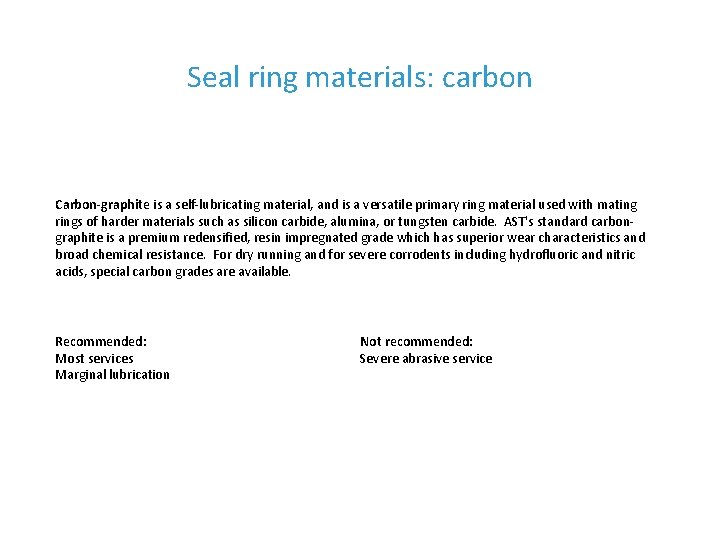 Seal ring materials: carbon Carbon-graphite is a self-lubricating material, and is a versatile primary