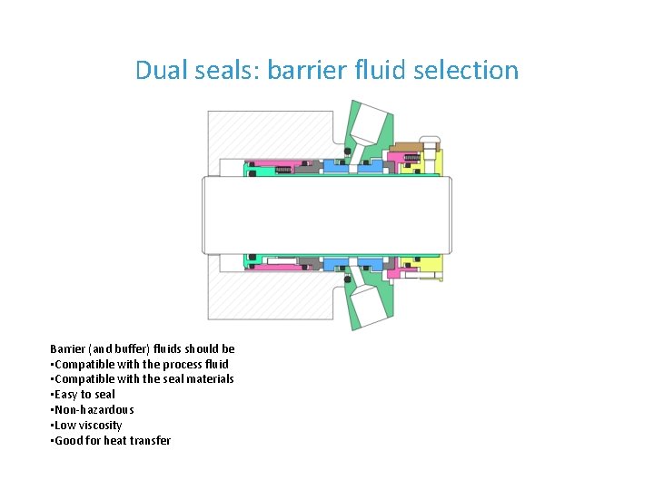 Dual seals: barrier fluid selection Barrier (and buffer) fluids should be • Compatible with
