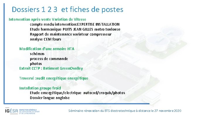 Dossiers 1 2 3 et fiches de postes Intervention après vente Variation de Vitesse