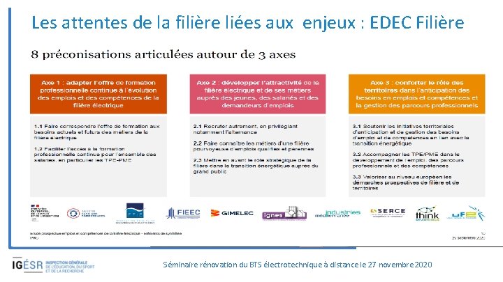 Les attentes de la filière liées aux enjeux : EDEC Filière Séminaire rénovation du