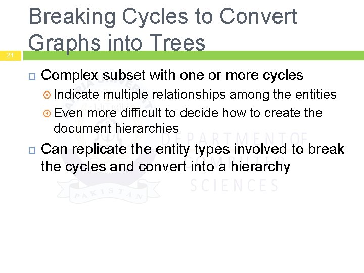 21 Breaking Cycles to Convert Graphs into Trees Complex subset with one or more