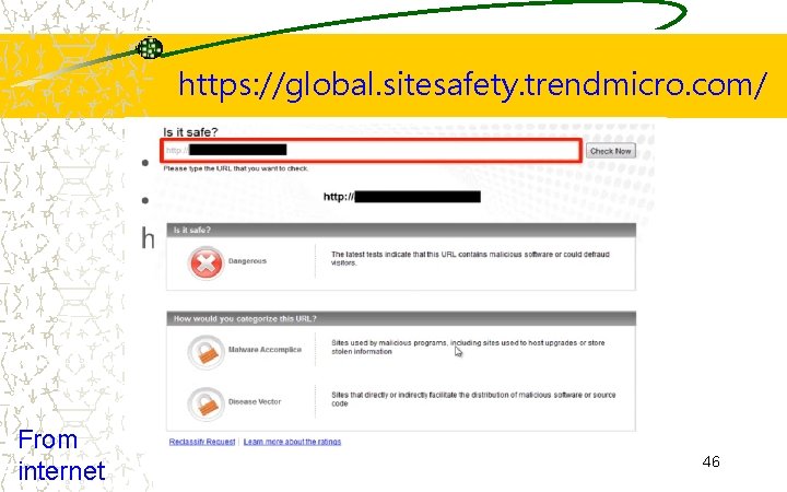 https: //global. sitesafety. trendmicro. com/ From internet 46 https: //global. sitesafety. trendmicro. com/ From internet 46
