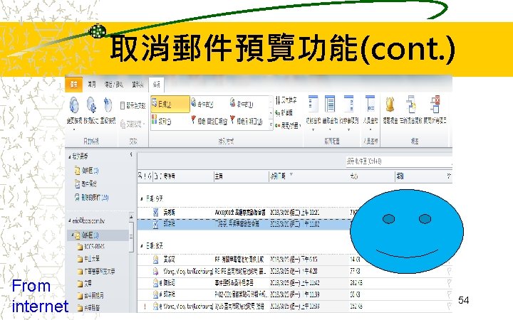 取消郵件預覽功能(cont. ) From internet 54 取消郵件預覽功能(cont. ) From internet 54