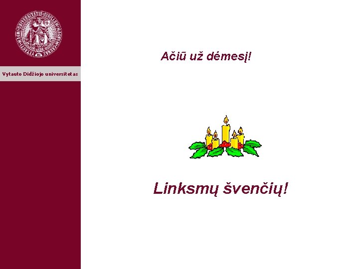 Ačiū už dėmesį! Vytauto Didžiojo universitetas Linksmų švenčių! 