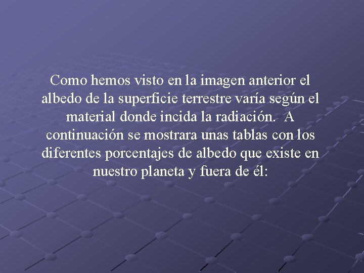 Como hemos visto en la imagen anterior el albedo de la superficie terrestre varía