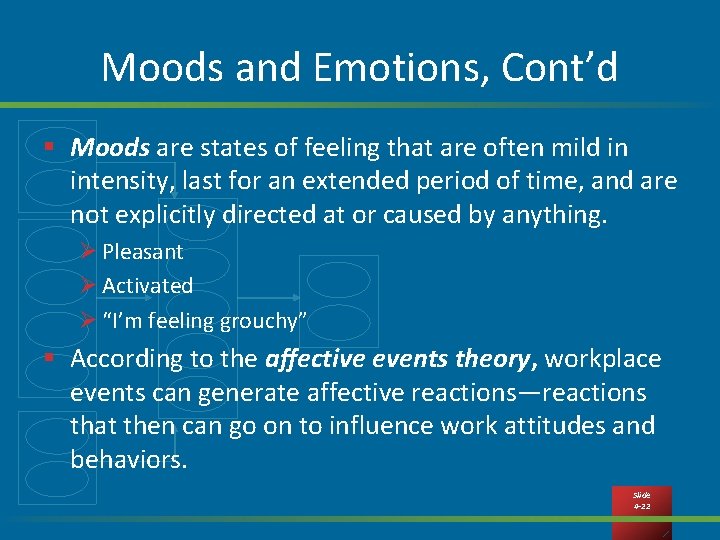 Moods and Emotions, Cont’d § Moods are states of feeling that are often mild