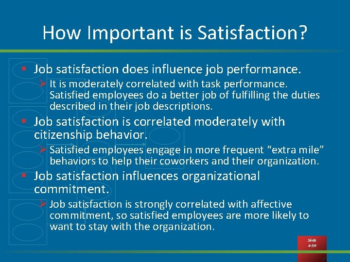 How Important is Satisfaction? § Job satisfaction does influence job performance. Ø It is