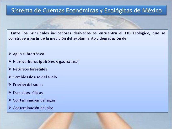 Sistema de Cuentas Económicas y Ecológicas de México Entre los principales indicadores derivados se