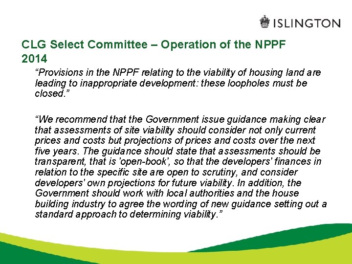 CLG Select Committee – Operation of the NPPF 2014 “Provisions in the NPPF relating
