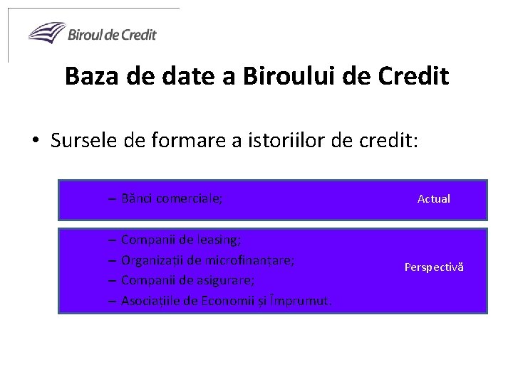 Baza de date a Biroului de Credit • Sursele de formare a istoriilor de