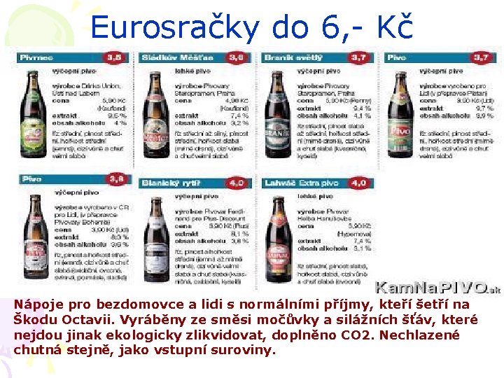 Eurosračky do 6, - Kč Nápoje pro bezdomovce a lidi s normálními příjmy, kteří