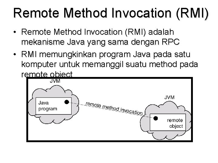 Remote Method Invocation (RMI) • Remote Method Invocation (RMI) adalah mekanisme Java yang sama