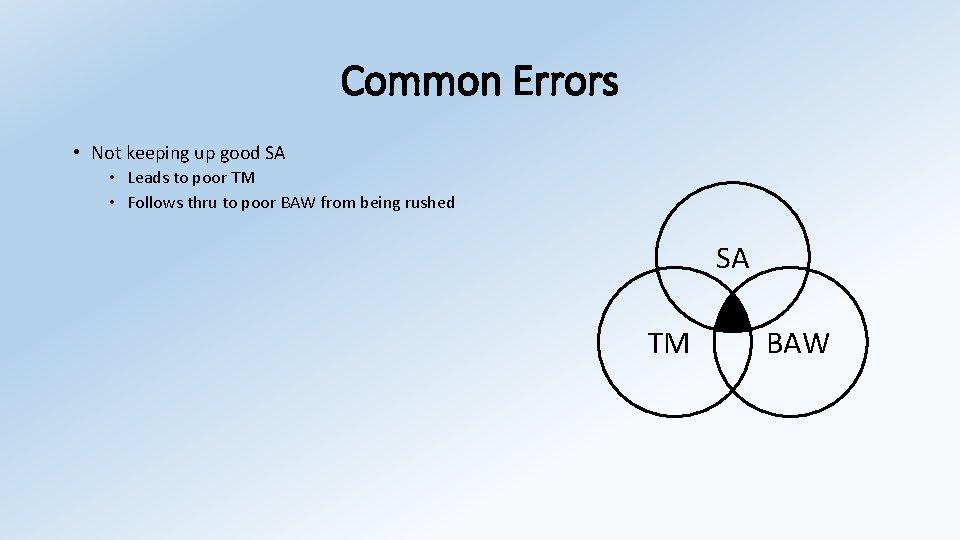 Common Errors • Not keeping up good SA • Leads to poor TM •