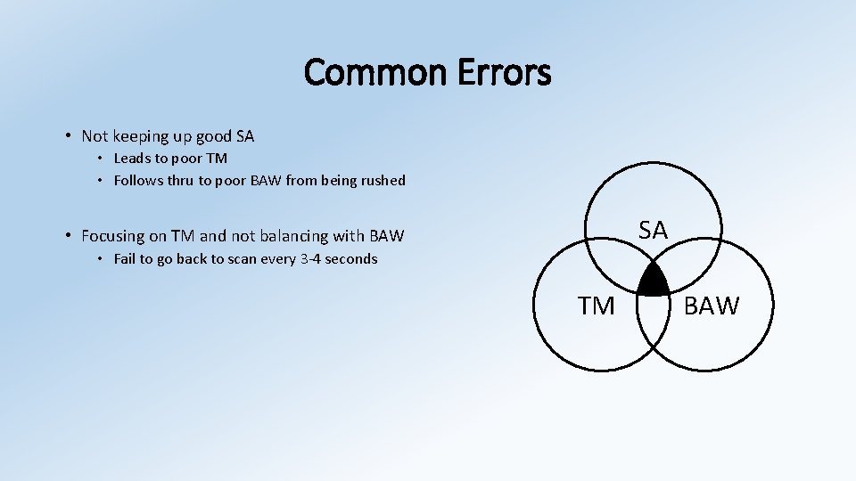 Common Errors • Not keeping up good SA • Leads to poor TM •