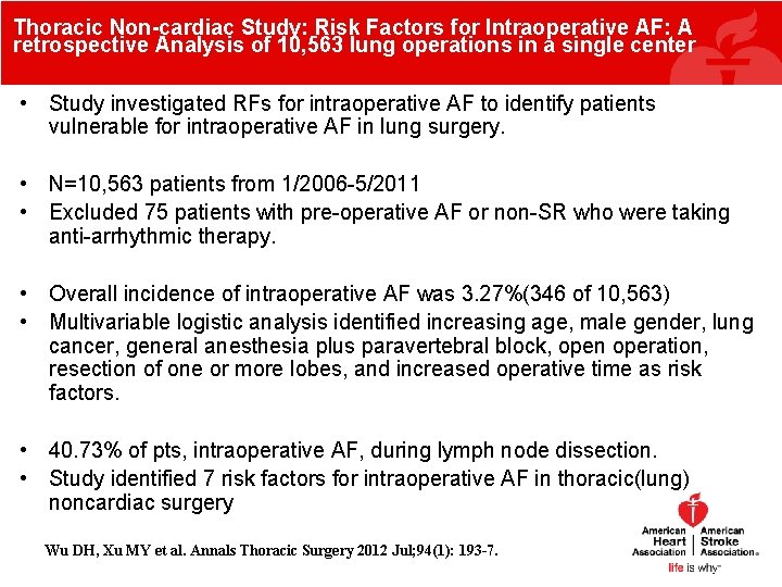 Thoracic Non-cardiac Study: Risk Factors for Intraoperative AF: A retrospective Analysis of 10, 563 Thoracic Non-cardiac Study: Risk Factors for Intraoperative AF: A retrospective Analysis of 10, 563