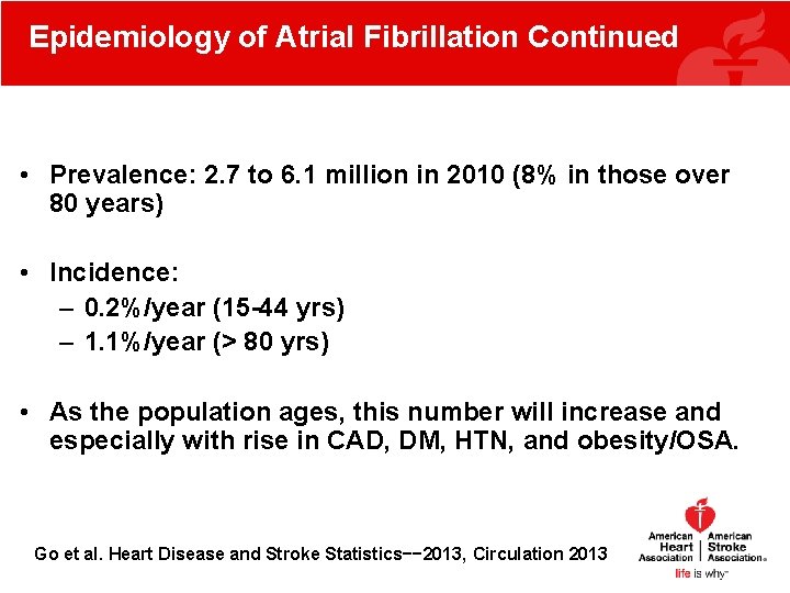 Epidemiology of Atrial Fibrillation Continued • Prevalence: 2. 7 to 6. 1 million in Epidemiology of Atrial Fibrillation Continued • Prevalence: 2. 7 to 6. 1 million in