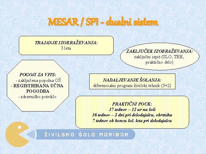 MESAR / SPI - dualni sistem TRAJANJE IZOBRAŽEVANJA: 3 leta POGOJI ZA VPIS: -