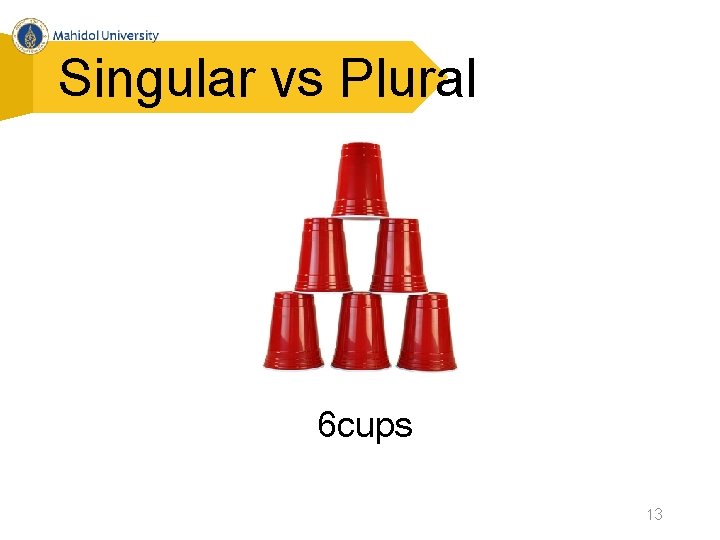 Singular vs Plural 6 cups 13 