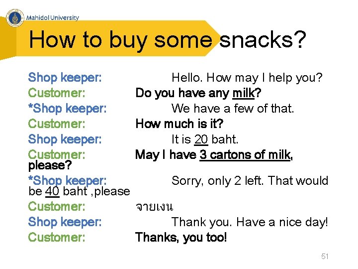 How to buy some snacks? Shop keeper: Customer: *Shop keeper: Customer: please? *Shop keeper: