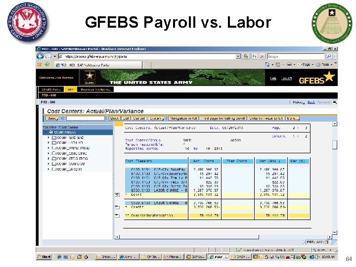 GFEBS Payroll vs. Labor 64 