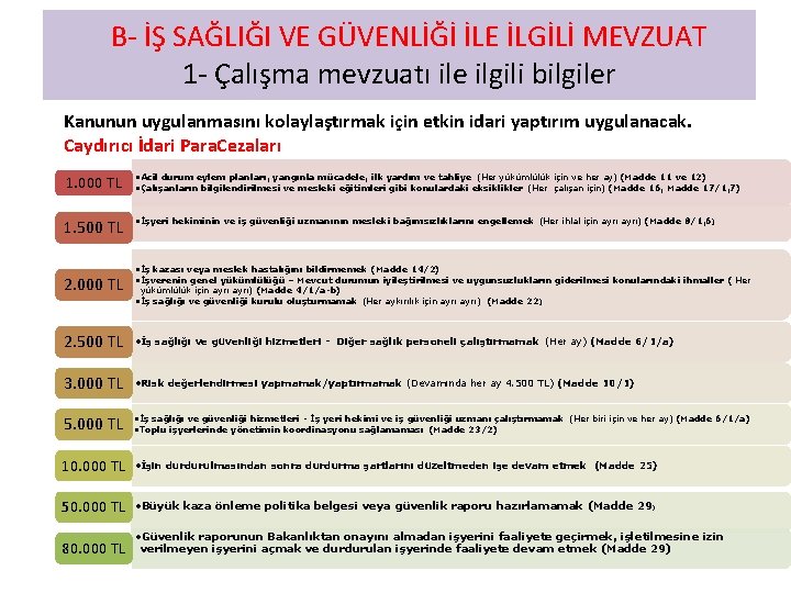  B- İŞ SAĞLIĞI VE GÜVENLİĞİ İLE İLGİLİ MEVZUAT 1 - Çalışma mevzuatı ile