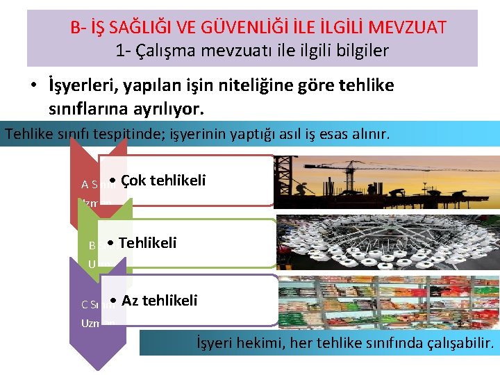  B- İŞ SAĞLIĞI VE GÜVENLİĞİ İLE İLGİLİ MEVZUAT 1 - Çalışma mevzuatı ile