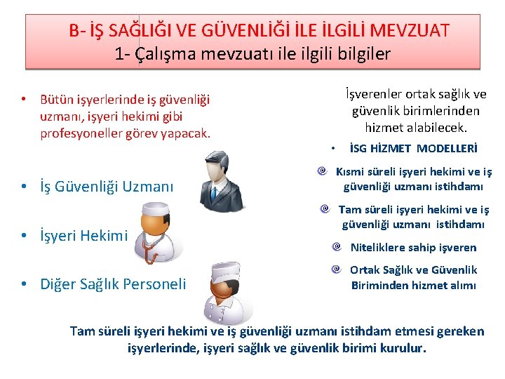  B- İŞ SAĞLIĞI VE GÜVENLİĞİ İLE İLGİLİ MEVZUAT 1 - Çalışma mevzuatı ile