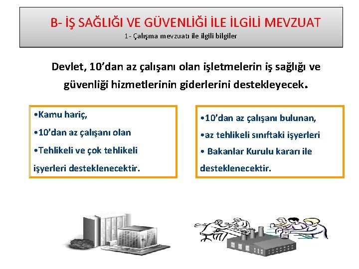  B- İŞ SAĞLIĞI VE GÜVENLİĞİ İLE İLGİLİ MEVZUAT 1 - Çalışma mevzuatı ile