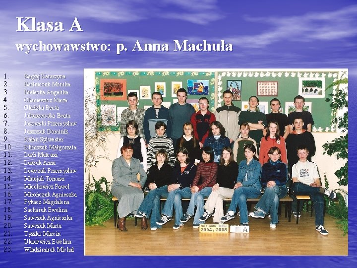 Klasa A wychowawstwo: p. Anna Machuła 1. 2. 3. 4. 5. 6. 7. 8.