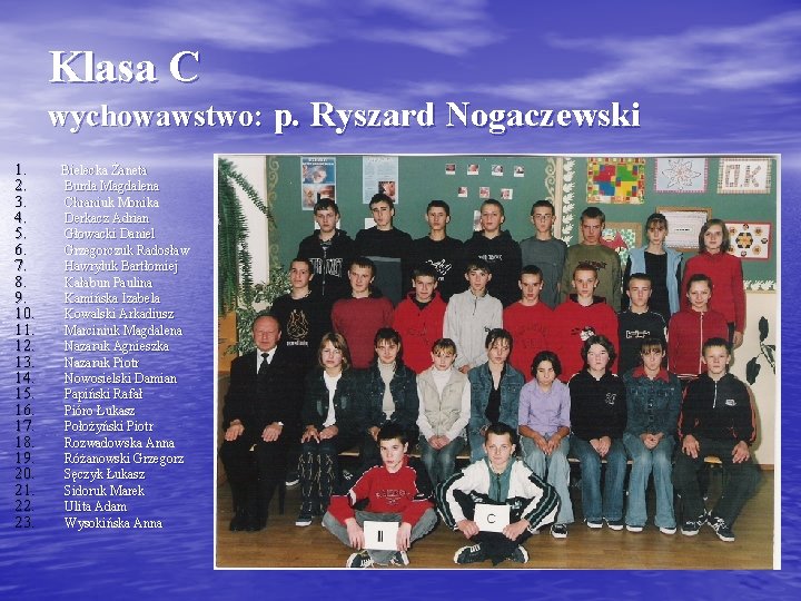 Klasa C wychowawstwo: p. Ryszard Nogaczewski 1. 2. 3. 4. 5. 6. 7. 8.