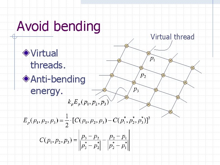 Avoid bending Virtual threads. Anti-bending energy. Virtual thread 