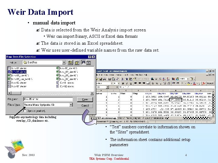 Weir Data Import • manual data import ? Data is selected from the Weir