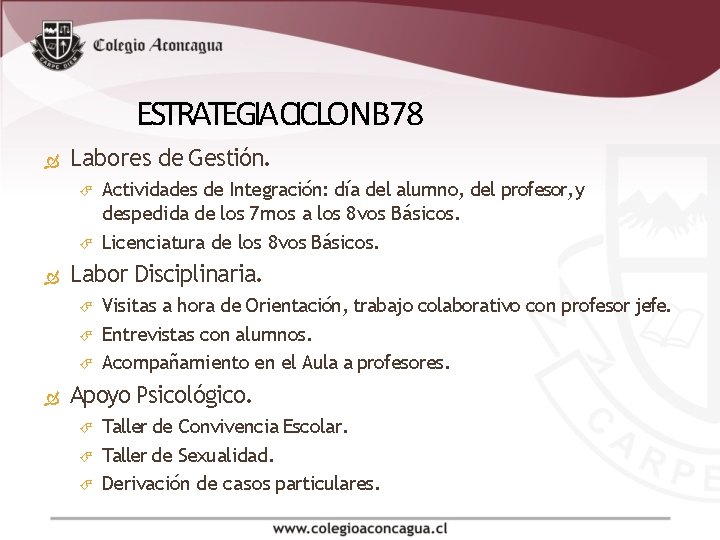 ESTRATEGIA CICLO NB 78 Labores de Gestión. Labor Disciplinaria. Actividades de Integración: día del