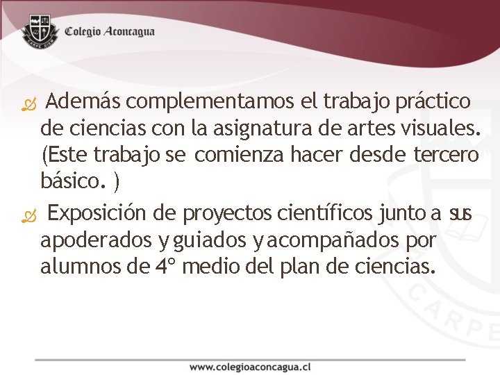 Además complementamos el trabajo práctico de ciencias con la asignatura de artes visuales. Además complementamos el trabajo práctico de ciencias con la asignatura de artes visuales.