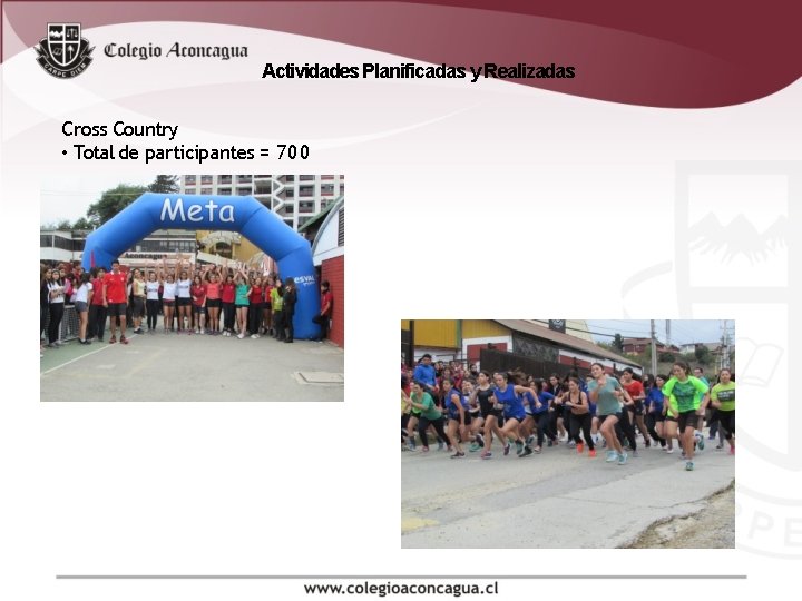 Actividades Planificadas y Realizadas Cross Country • Total de participantes = 700 