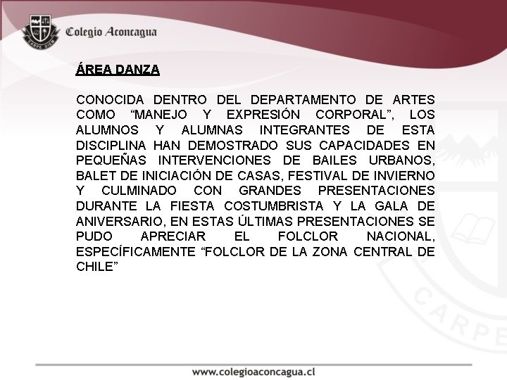  ÁREA DANZA CONOCIDA DENTRO DEL DEPARTAMENTO DE ARTES COMO “MANEJO Y EXPRESIÓN CORPORAL”,