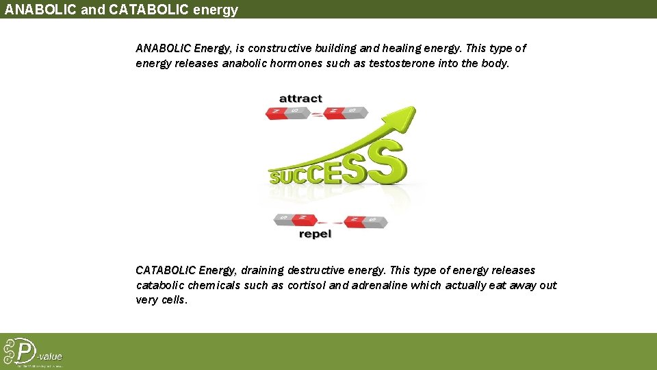 ANABOLIC and CATABOLIC energy ANABOLIC Energy, is constructive building and healing energy. This type