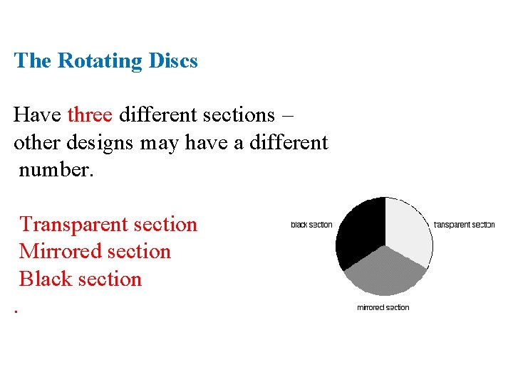 The Rotating Discs Have three different sections – other designs may have a different The Rotating Discs Have three different sections – other designs may have a different