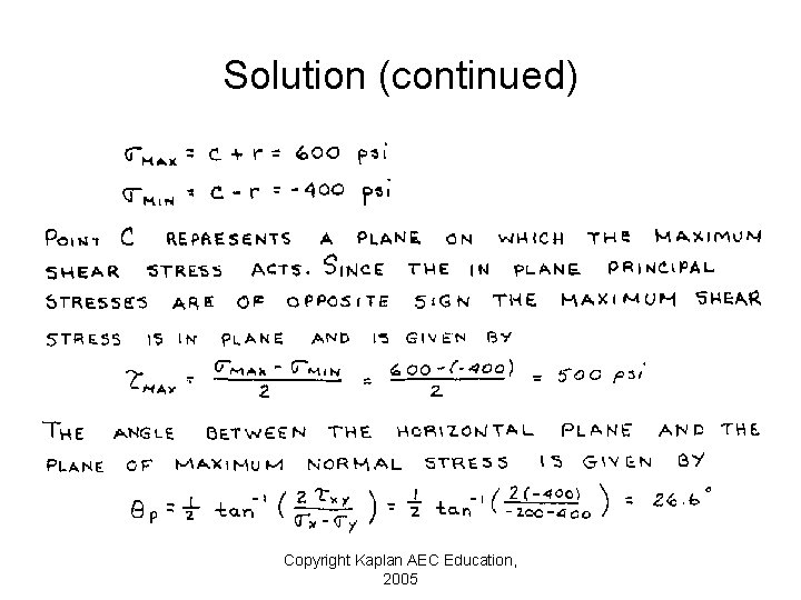 Solution (continued) Copyright Kaplan AEC Education, 2005 