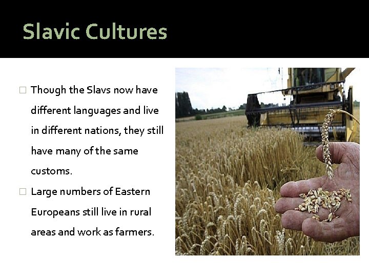 Slavic Cultures � Though the Slavs now have different languages and live in different