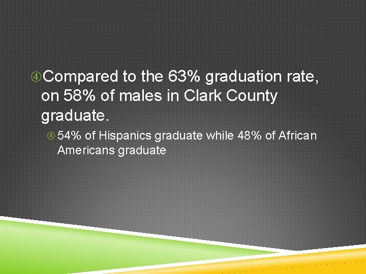  Compared to the 63% graduation rate, on 58% of males in Clark County