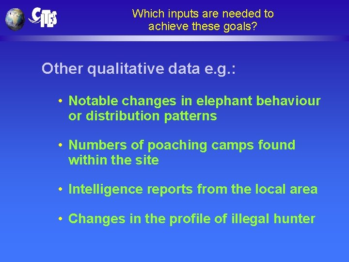 Which inputs are needed to achieve these goals? Other qualitative data e. g. :