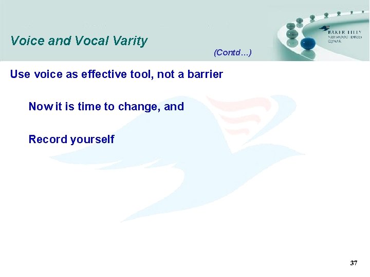 Voice and Vocal Varity (Contd…) Use voice as effective tool, not a barrier Now