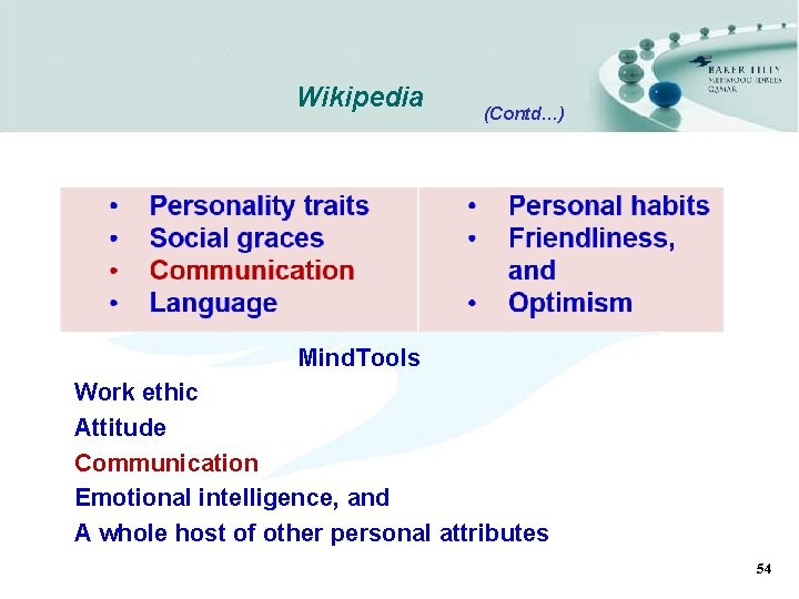 Wikipedia (Contd…) Mind. Tools Work ethic Attitude Communication Emotional intelligence, and A whole host