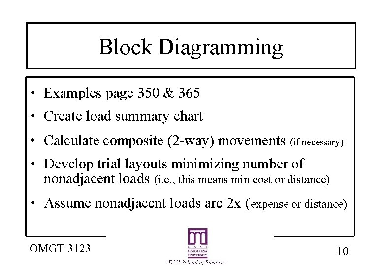 Block Diagramming • Examples page 350 & 365 • Create load summary chart • Block Diagramming • Examples page 350 & 365 • Create load summary chart •