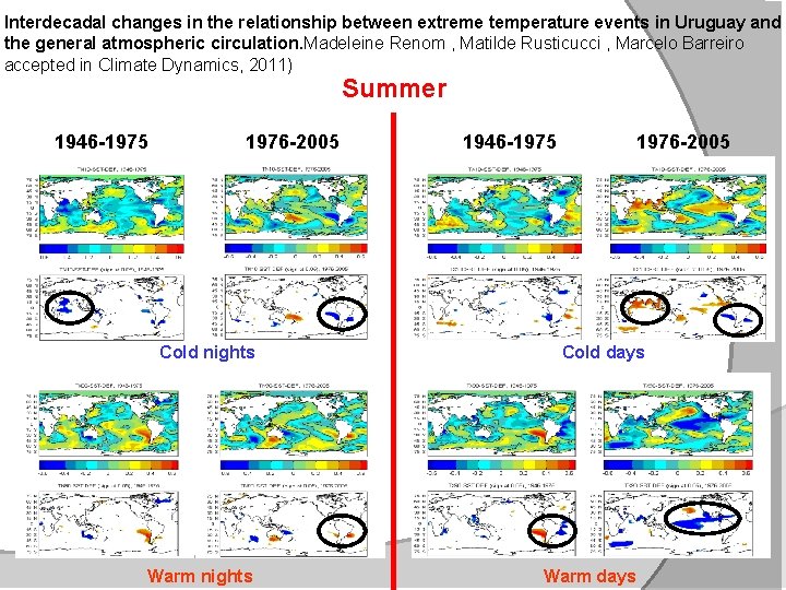 Interdecadal changes in the relationship between extreme temperature events in Uruguay and the general