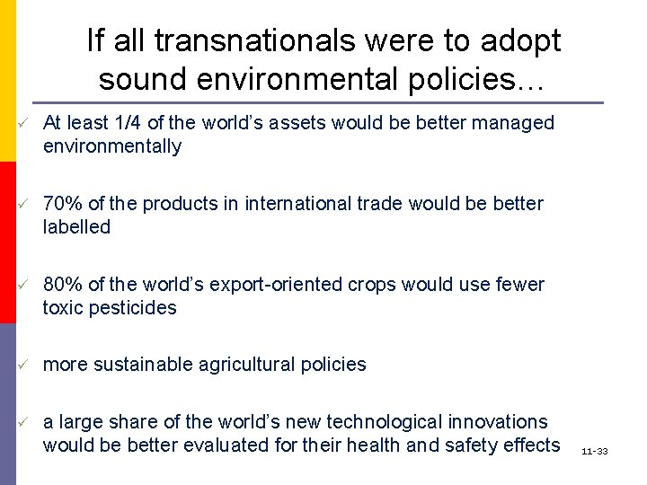 If all transnationals were to adopt sound environmental policies… ü At least 1/4 of