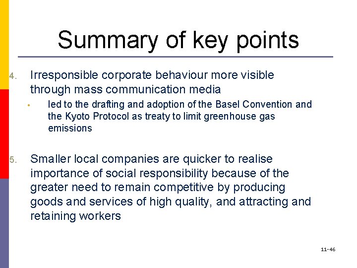 Summary of key points Irresponsible corporate behaviour more visible through mass communication media 4.