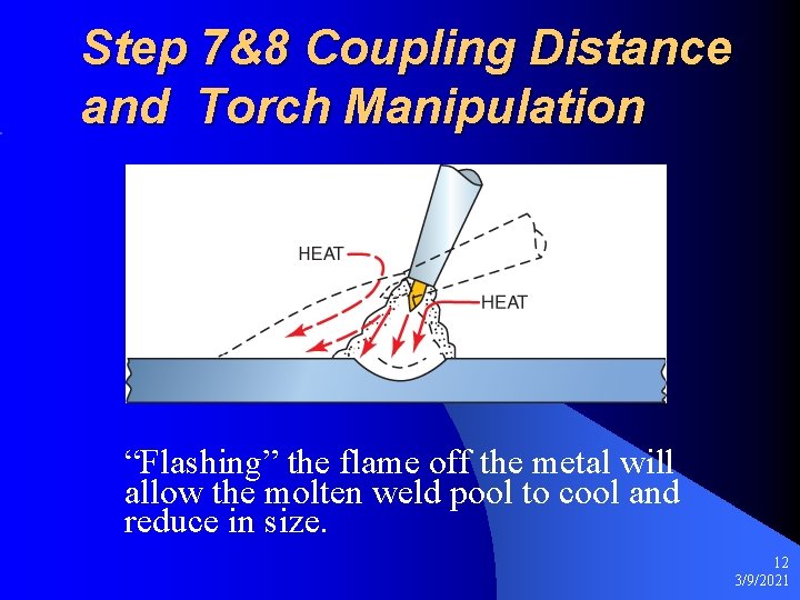 Step 7&8 Coupling Distance and Torch Manipulation “Flashing” the flame off the metal will